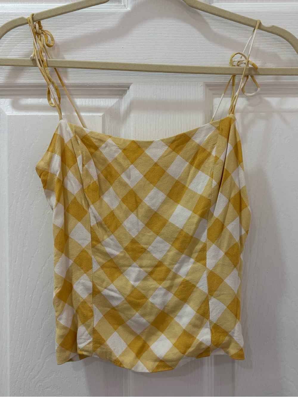Reformation Yellow and White Gingham Tie-Strap Camisole